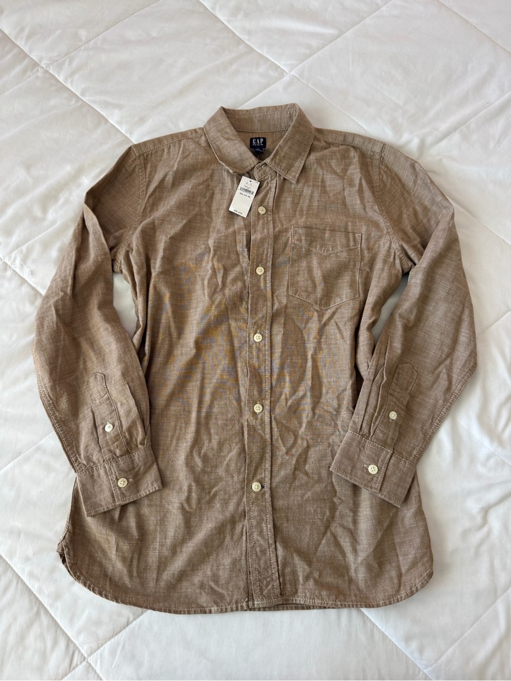 NWT GAP Kids Tan/Brown Long-Sleeve Button-Down Shirt